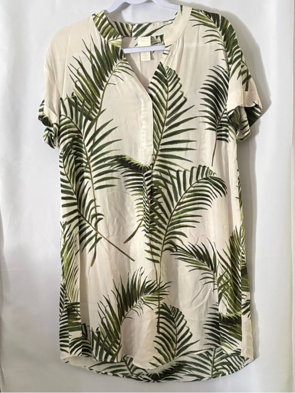 H&M Cream Tunic with Green Palm Leaf Print